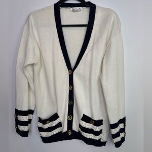Vintage Elegant pearl embellishment old money Cardigan  nautical size medium